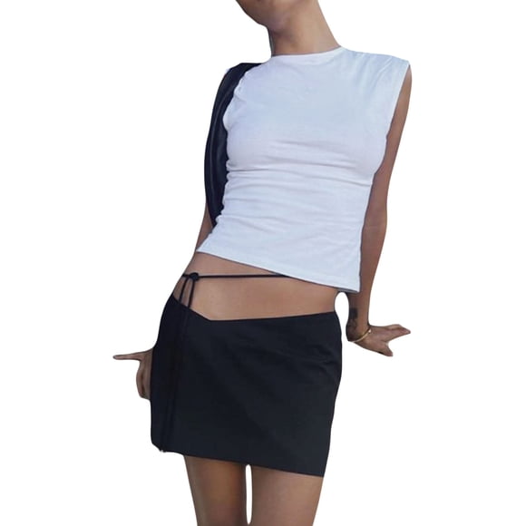 Gupgi Women Sleeveless T-Shirts Summer Backless Crop Top Solid Slim Fit Tie-up Base Top