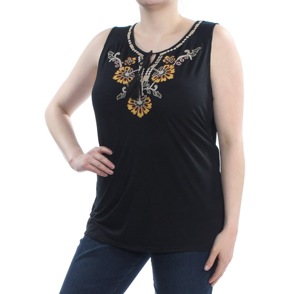 Style & Co. STYLE & COMPANY Womens Black Embroidered Sleeveless
