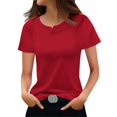 thumbnail image 2 of Tshirt Women Women's Fashionable Casual Solid Color Short Sleeved Round Neck T-shirt Top, 2 of 6