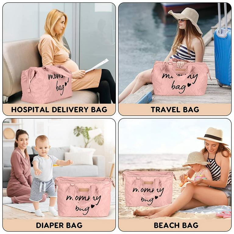  Mommy Bag for Hospital, Mom Bag Diaper Bag Tote,Mommy Hospital  Bag, Mom Hospitzal Bags for Labor and Delivery Essentials Mom, Maternity Bag  for Hospital, Baby Shower Momma Diaper Bag, Mama Bag-Pink 
