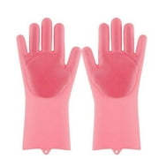 Magic Silicone Dish Washing Scrubber Sponge Gloves-(Pink & Green)