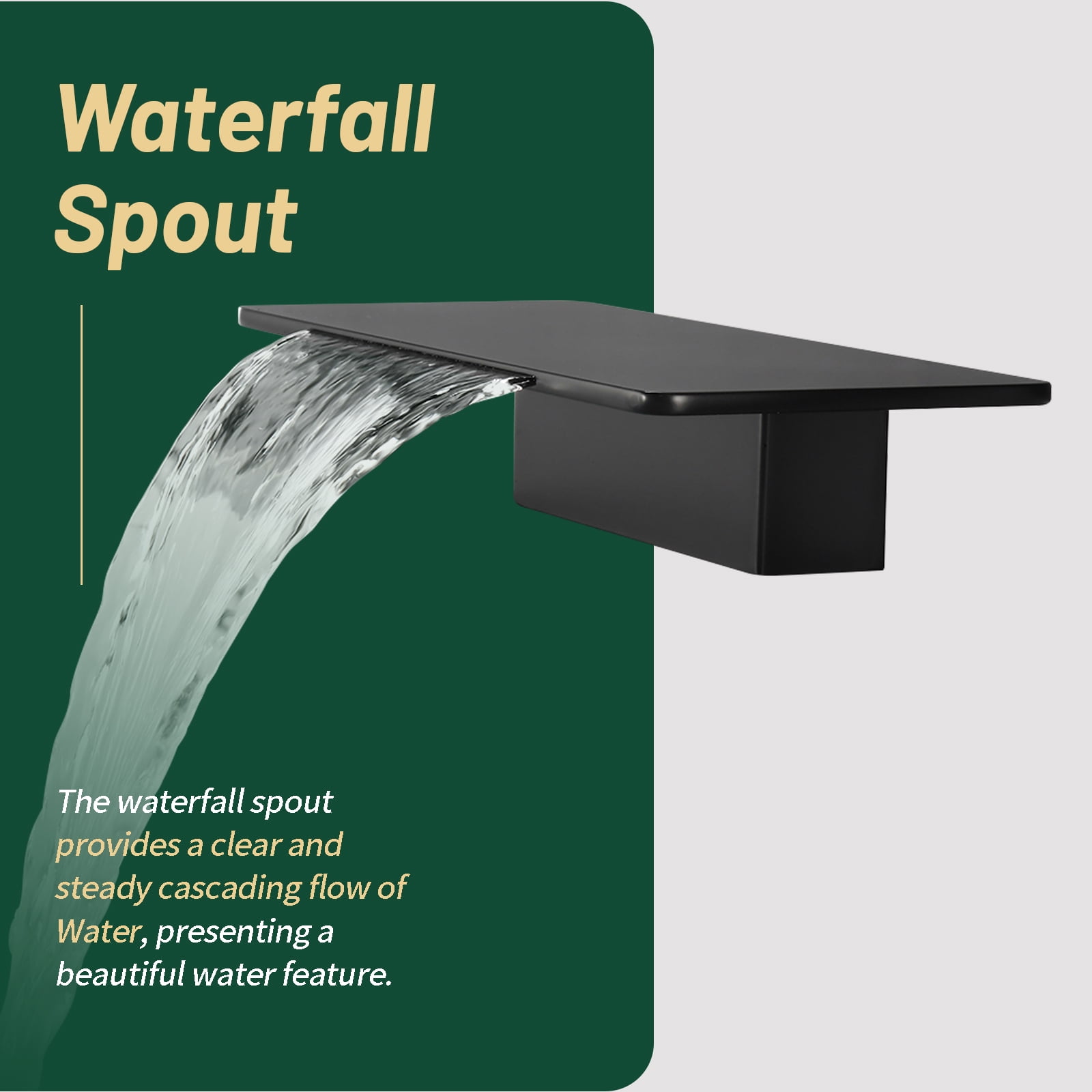 Cobbe 5-Hole Mount Matte Black Waterfall Bathroom Bathtub Faucet Set with 11.02-Inch Wide Bathtub Spout, Handheld Sprayer