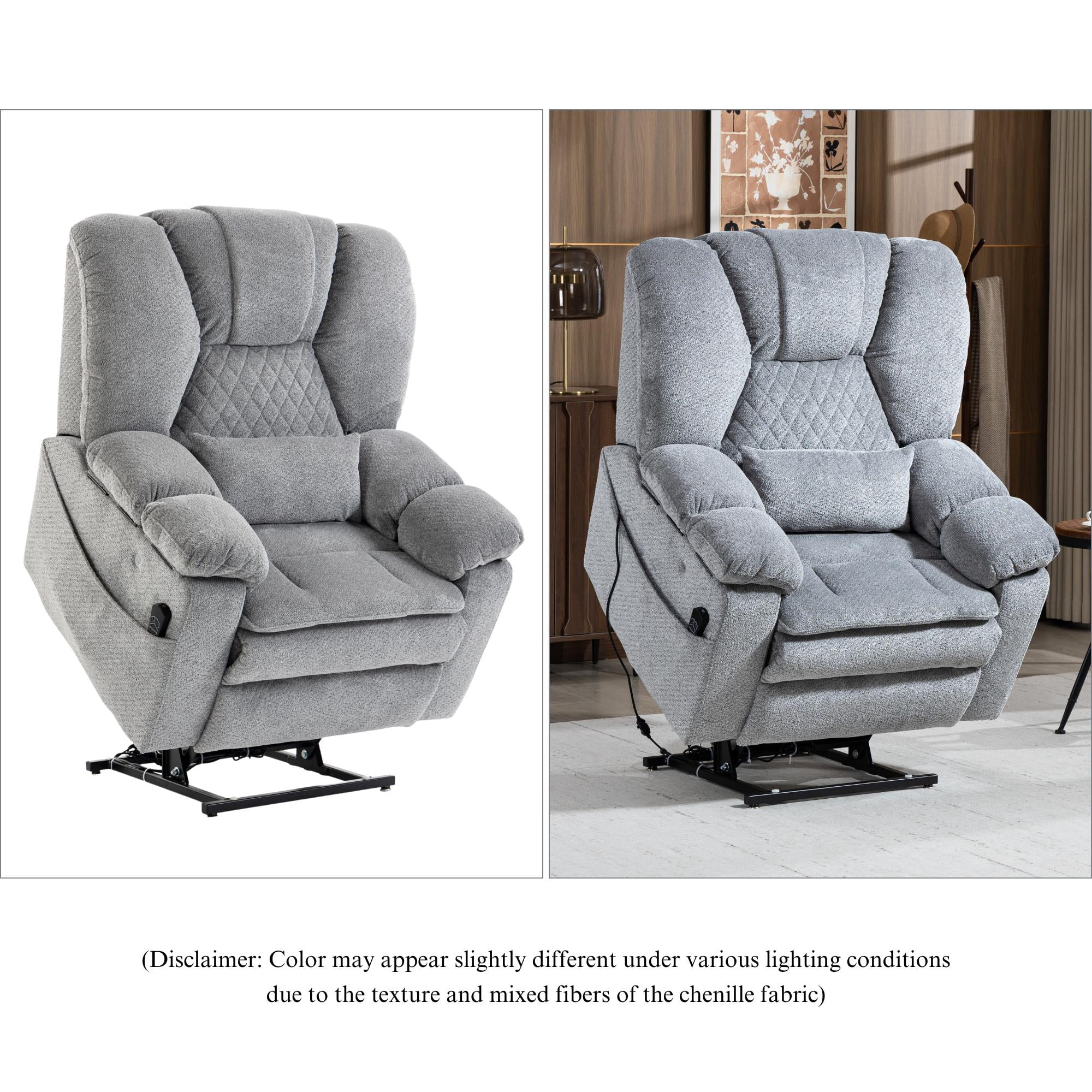 Big Man Recliner 400 lbs with Heat Air Compression Massage Oversized Power Lift Recliner Chair for Elderly Adults, Lay Flat Power Recliner with USB Type-C, Flip Arm Storage & Cup Holders
