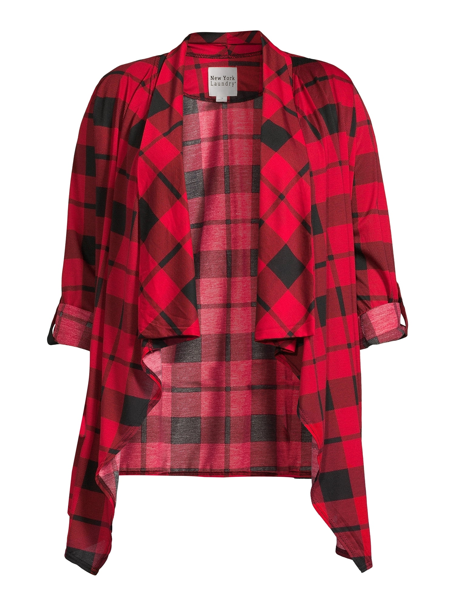 New York Laundry Women's Plus Size Roll Tab Sleeve Drape Cardigan