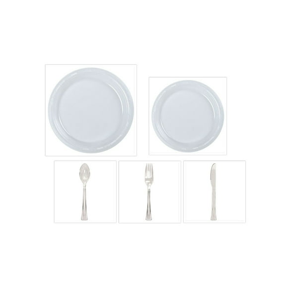 Clear Plastic 10" Dinner Plates   7" Salad Plates   Cutlery *Case of 100*