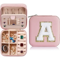 Christmas Stocking Stuffers Gifts for Teenage Girls Kids Grandkids, Gifts for 5 6 7 8 9 10 11 12 13 14 15 Year Old Girls, Travel Jewelry Case Small Jewelry Box | Letter A, Pink