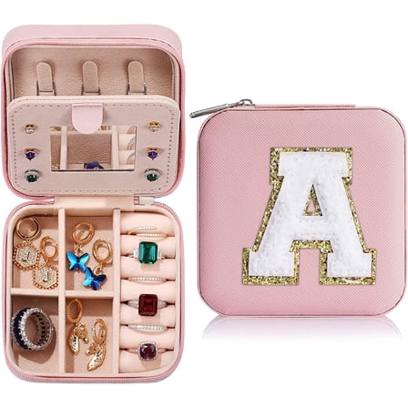 Christmas Stocking Stuffers Gifts for Teenage Girls Kids Grandkids, Gifts for 5 6 7 8 9 10 11 12 13 14 15 Year Old Girls, Travel Jewelry Case Small Jewelry Box | Letter A, Pink