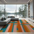 thumbnail image 2 of ODIKA 8'x10' Washable Area Rug Mid Century Burnt Orange Blush Interlocking Graphic Retro Pink for Dining Room, Large Office, Lounge, Non-Slip Chair-Friendly Mat, 2 of 7