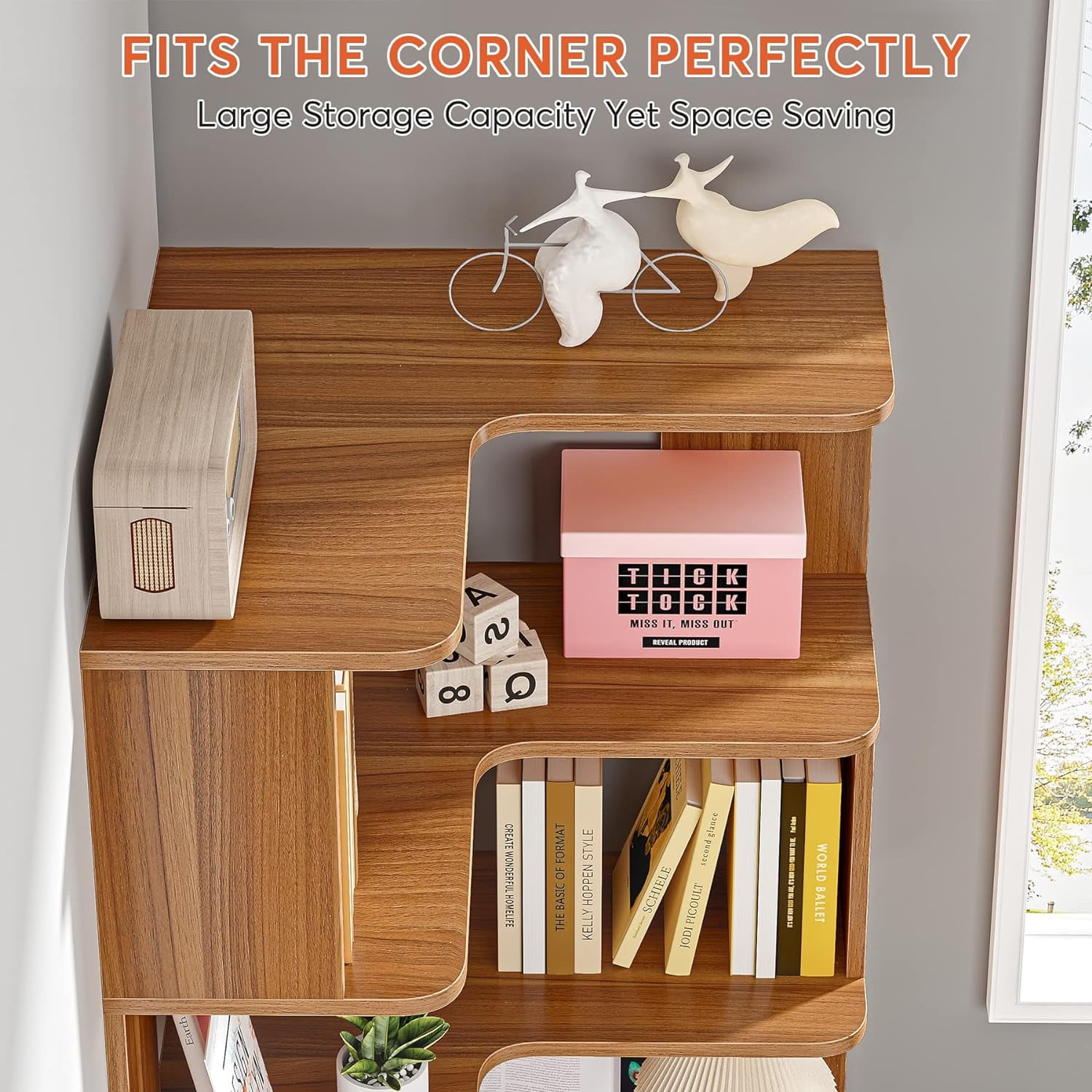 Tribesigns 64.9” 6-Tier Corner Bookshelf – Stylish Tall Storage Rack with Anti-Slip Design for Living Room & Office