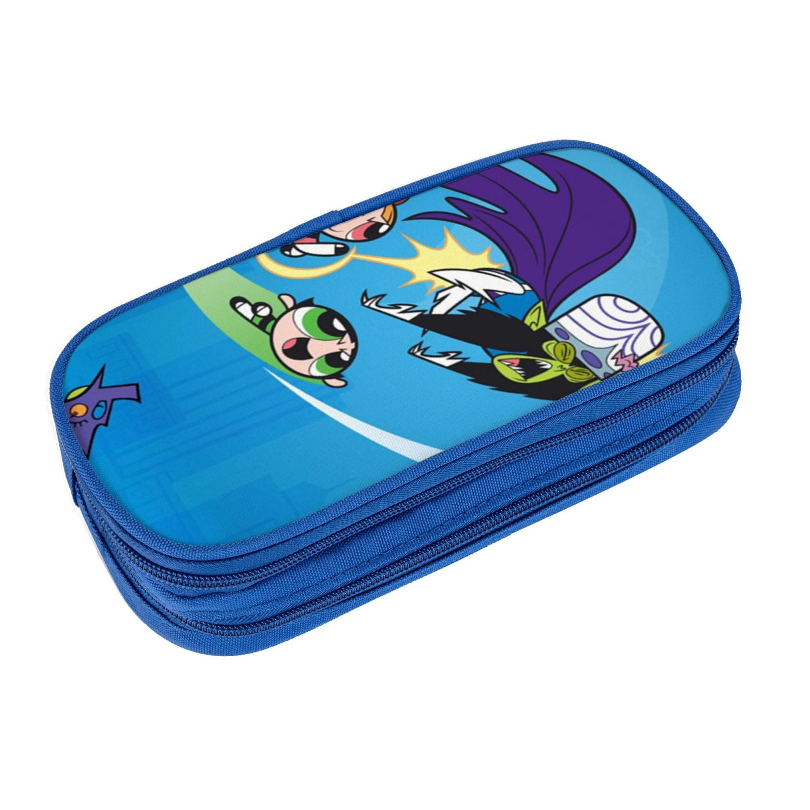 The Powerpuff Gi-rls Pencil Case Large Capacity Pencil Pouch Penbag Office Stationery Organizer Travel Makeup Bag Blue