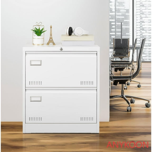Anykoon White Filing Cabinets with Lock, Filing Cabinet Lateral File Cabinet 2 Drawer, Locking Metal File Cabinets  Office Cabinet for Legal/Letter/A4/F4 Home Office