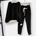 thumbnail image 5 of comerut 2 Pcs/Set Women Sweatshirt Pants Set Fake Two-piece Loose Elastic Waist Crew Neck Solid Color Warm Drawstring Casual Women Autumn Tracksuit for Daily Wear, 5 of 7