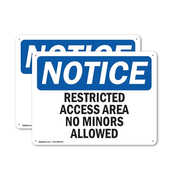 (2 Pack) Restricted Access Area No Minors Allowed OSHA Notice Sign 18 Inch X 12 Inch Indoor / Outdoor Rust-Free Aluminum Metal Signs for Workplace, Workshop, and Construction Site, Made