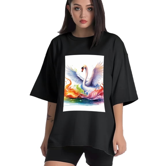 Plus Size Shirt for Women Black Tops for Women Short Sleeves Shirt for Women Swans 2 T Shirt Crewneck Shirt for Women XS