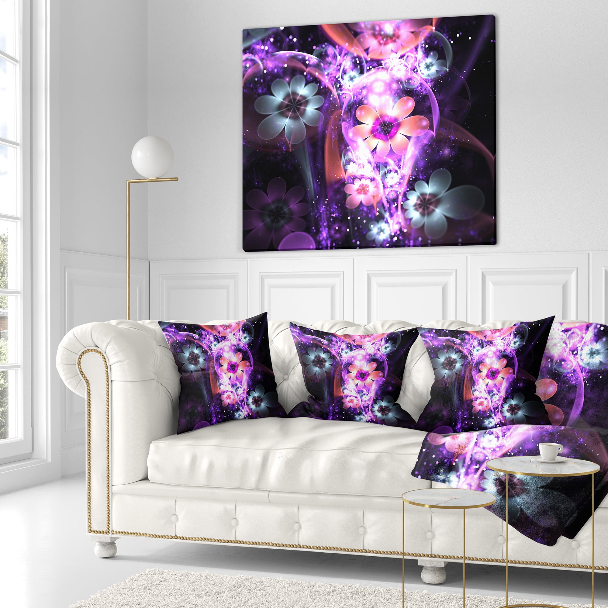 Designart Fractal Flower Dark Purple Digital Art - Flower Throw Pillow - 16x16