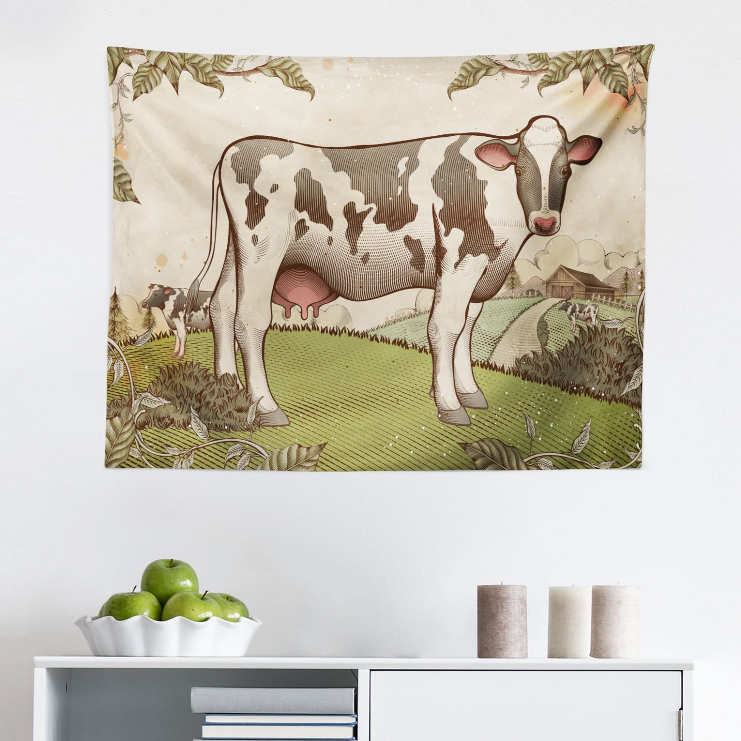 Farm Animal Tapestry, Vintage Agriculture Illustration of Dairy Cows at  Countryside Livestock, Fabric Wall Hanging Decor for Bedroom Living Room  Dorm, 2 Sizes, Multicolor, by Ambesonne 