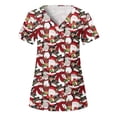 thumbnail image 1 of Tops Para Mujer Blusas Navideñas Camisas de Manga Corta Con Cuello en V Uniforme de Trabajo Bolsillo de Impresión Odeerbi ODB169505, 1 of 4