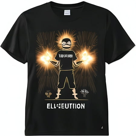 

Custom Vector Cartoon T-Shirt Design: EL seizedieber Inspired by Bilyanov Style Featuring Glowing Eyes Lightbulbs and Fireworks
