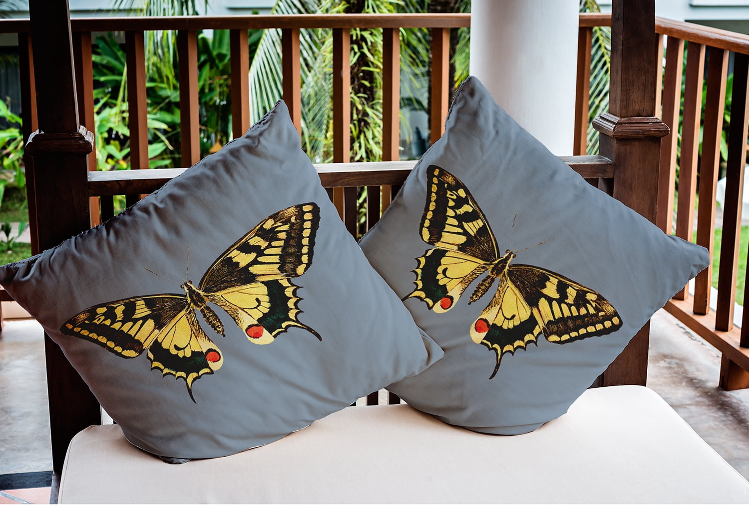 16" x 16" Simply Daisy Rare Swallowtail Indoor/Outdoor Pillow, Dusty Smoke Blue Qty 1