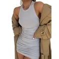 thumbnail image 1 of Faithtur Femmes Mode Robe Ruché Robe Élégante de Couleur Unie pour les Femmes, 1 of 8