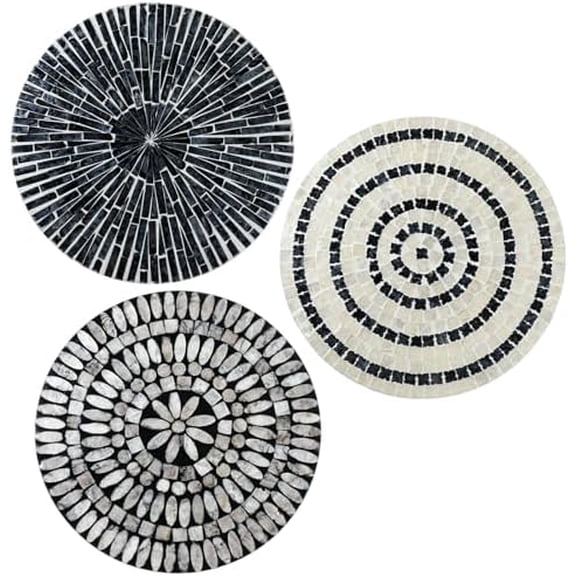 3 Pcs 3 Pcs 11.8 Inches Mother of Pearl Shell Plate Coastal Wall Art Mosaic Wall Sculpture Shell Handmade Hanging Plates Arts for Halloween Christmas Bedroom Bathroom Home Office Hotel(Black)