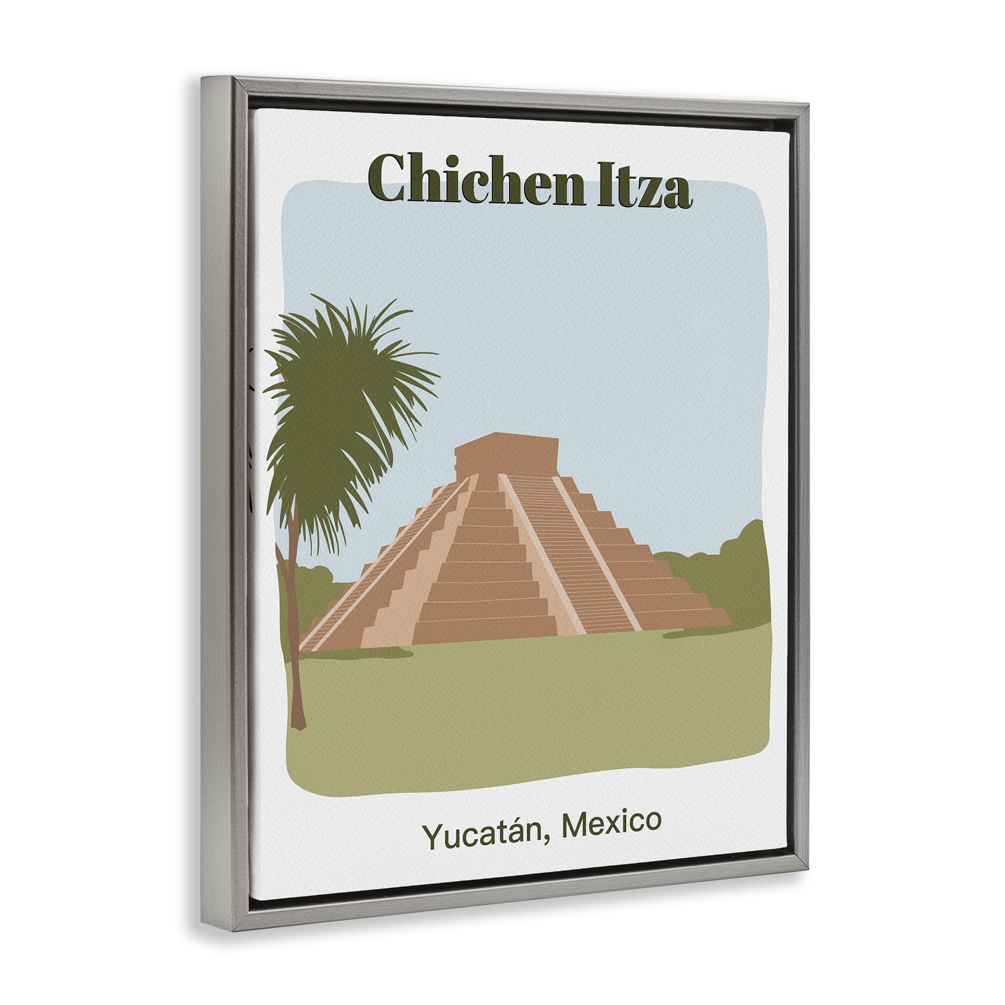 Stupell Industries Chichen Itza Architecture Town & City Painting Gray Floater Framed Art Print Wall Art, 17 x 21