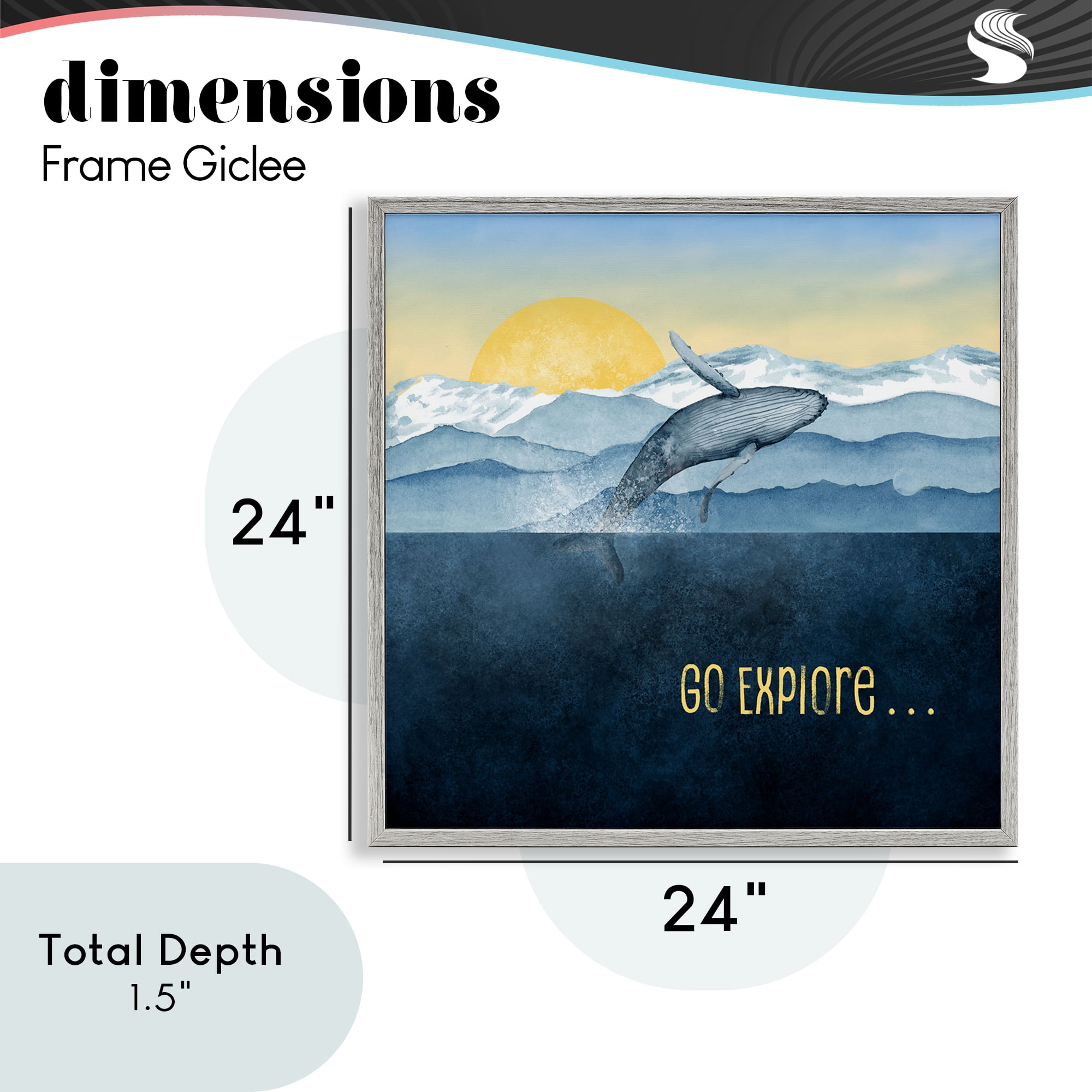 Go Explore Whale Breach Gray Framed Giclee Art, design by Brett Blumenthal