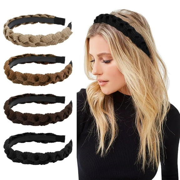 LinYooLi Braided Headbands for Women Girls Fashion Head Bands for Women’s Hair, 4 Pieces Wide Twist Hairbands Thick Comfortable Hair Accessories Brown Beige Headband