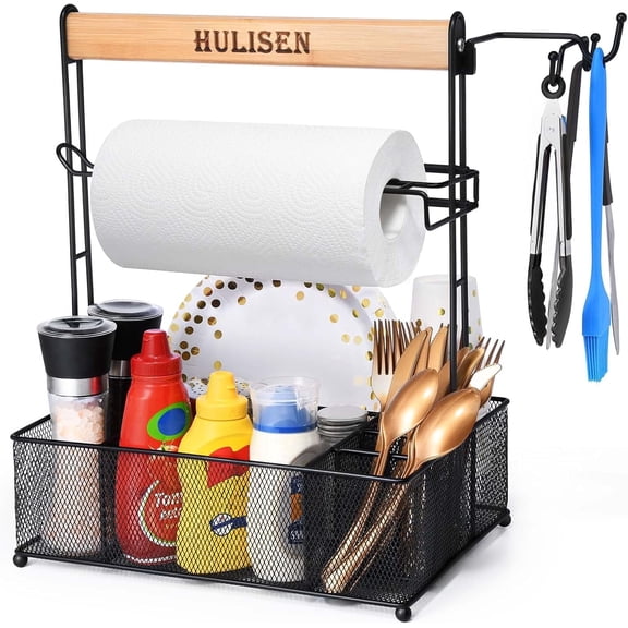 Picnic basket for Outdoor Grill, Grill Caddy with Paper Towel Holder, Camping accessories
