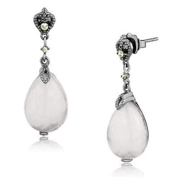Women IP Light Black Stainless Steel Earrings with Precious Stone in Light Rose