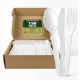 thumbnail image 2 of Extra Heavy Duty Compostable Cutlery Set 150 Count – Disposable Utensils with 50 Forks, 50 Spoons, 50 Knives, Large Biodegradable Eco-Friendly Flatware for Party, BBQ, Picnic, Catering & Events, 2 of 4
