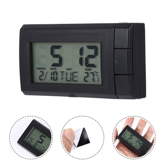 Niceauty 2Pcs Car Clock Electronic Thermometer Black Vehicle Mounted Digital Desk Clock