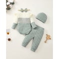thumbnail image 4 of Newborn Baby Girls Clothes 3 Months Girls 4PCS Fall Winter Outfits Set Newborn Girls Long Sleeve Color-blocked Top Pants Set with Headband Hat Green, 4 of 6