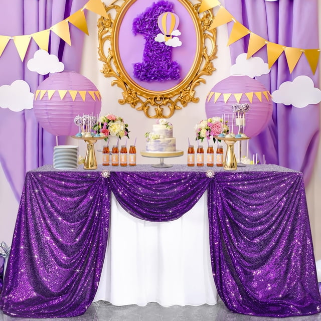 Mantel Rectangular B-COOL Morado con Lentejuelas 127x203 cm