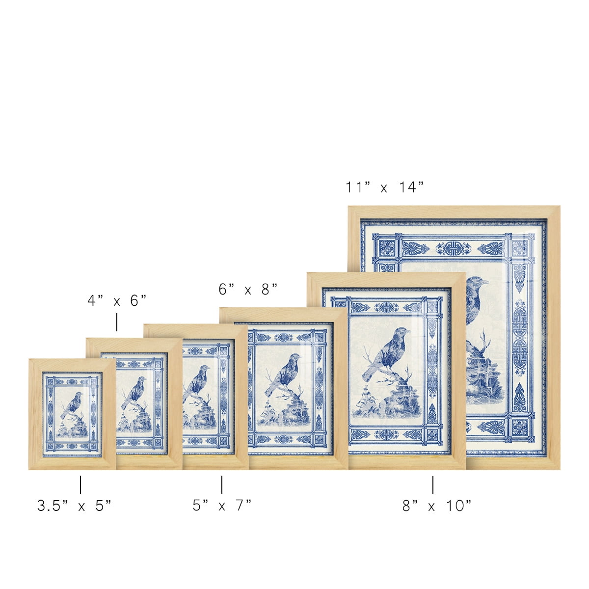 Toile de Jouy I -Framed Print w/glass-Natural Wood