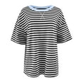 thumbnail image 5 of OSOLU Solid Color Striped Color Block Oversized T-Shirt Short Sleeve Tshirts Tee For Women Casual Summer Tee Tops Classic Women Tops Dressy Casual, 5 of 5