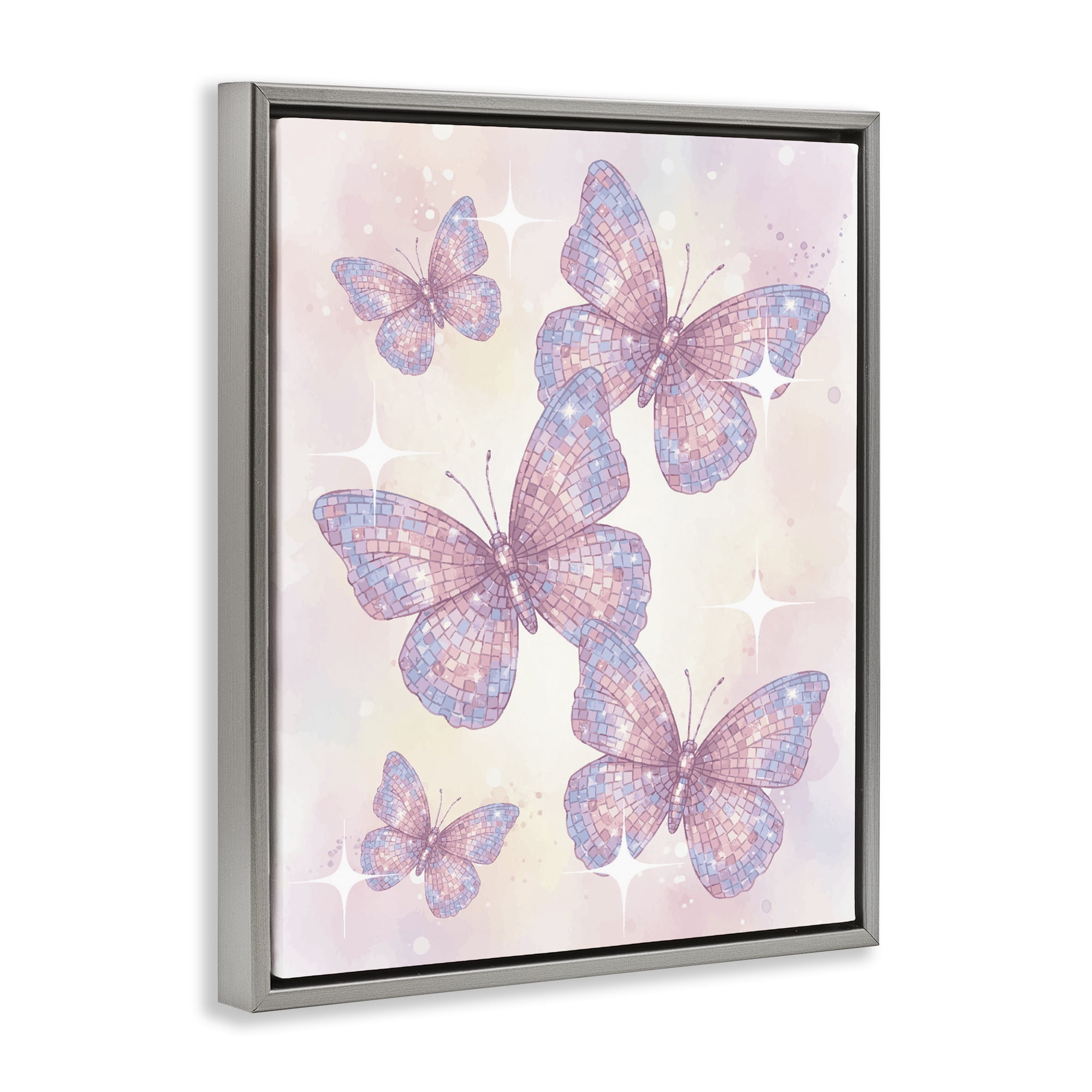 Stupell Industries Delicate Disco Butterfly Dance Gray Framed Floater Canvas Wall Art, design by Lil' Rue