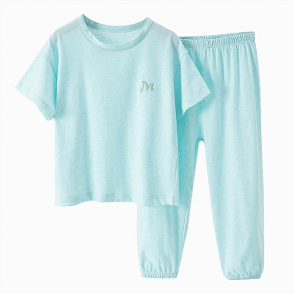 Little & Big Girls Cotton Knit Pajama Shorts Pants Summer PJ Set 6-12 Months 12-24 Months 2t 3t 4t 5t 6t 7t 8t 9t Children(Light Blue,18-24 Months)