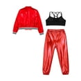 thumbnail image 2 of dPois Kids Girls Shiny Metallic Bomber Jacket Coat Outwear Jazz Hip Hop Dance Crop Top Sports Bra Red 14, 2 of 9
