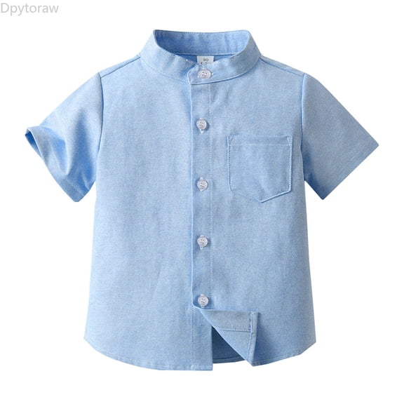Dpytoraw Spring Summer Boys Short Sleeved Shirt Solid Color Single Breasted Cotton Cardigan Children's Shirt Boys Short Sleeve Button Down Shirts Size 6-7 Years