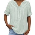 thumbnail image 2 of Endives Women's Linen T-Shirt Stand Color Striped Printed Loose Casual Short Sleeve T Shirt Women's Plus S-5XL Light Green, 2 of 7