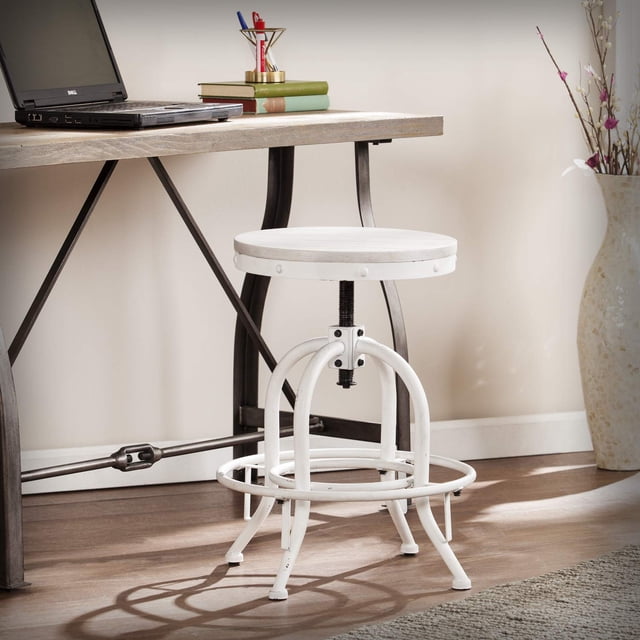 Tabouret Pivotant à Hauteur Réglable Industriel, Blanc Vieilli Blanchi