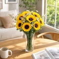 thumbnail image 4 of Artificial Green Sunflower Floral Arrangement | 14.17in Fake Flowers Plastic Bouquet | Home Wedding Event Mall Display Decor | Bendable Stemss, Realistic Look, 4 of 6