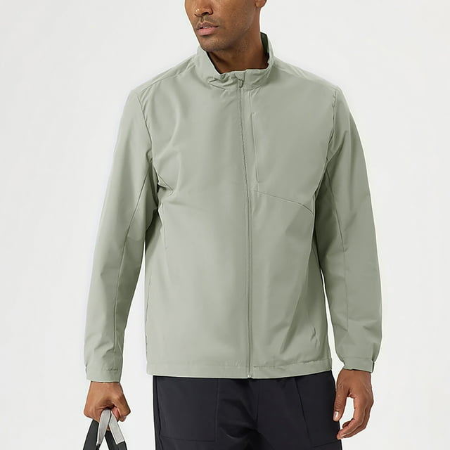 Men's Outdoor Water Repellent Long Sleeve Jacket with Zipper Pockets for Windproof Sport Activities