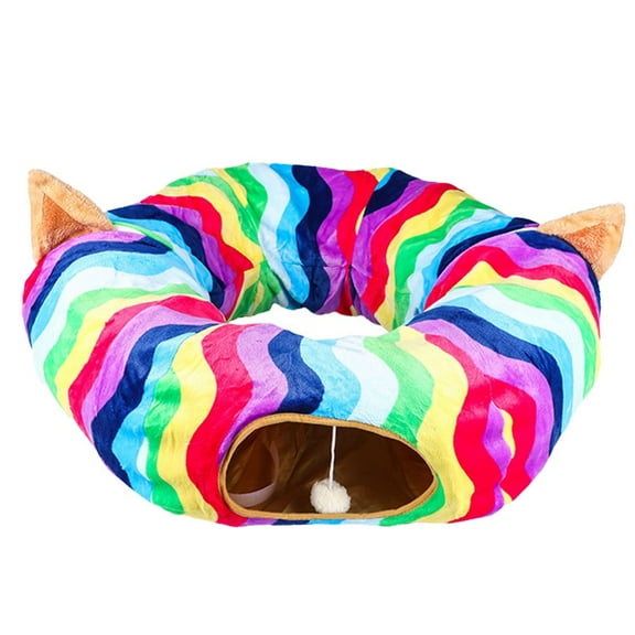 Fakrich Cat Tunnel Bed, Cat Tunnels for Indoor Cats with Washable Circle Cushion, Multifunctional Peekaboo Cat Cave Tubes Tunnel, Peekaboo Cave Playground for Kitten Rabbit Hideaway(Rainbow)