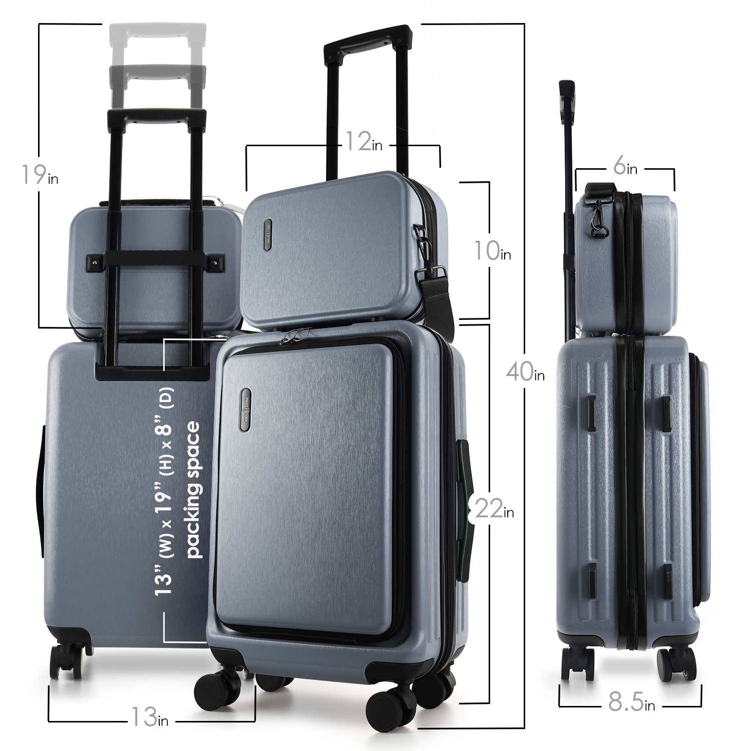 StorageBud 20-Inch Hardside Carry-On Expandable Luggage Set, Grey photo 2