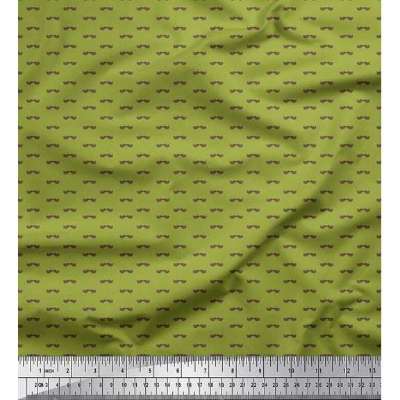 Soimoi Green Heavy Canvas Fabric Mustache Face Print Sewing Fabric BTY 58 Inch Wide