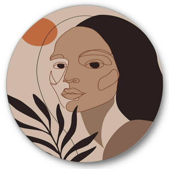 Designart 'Retro Minimal Portrait of Young Girl' Modern Circle Metal Wall Art 36x36 - Disc of 36