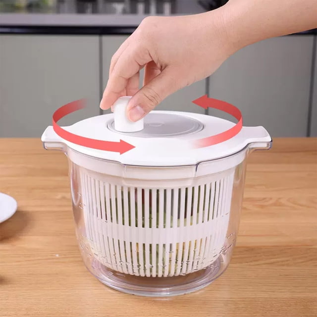 Fiudx Deshidratador de Verduras, Centrifugadora Manual, Cesta de Recolección de Doble Capa, Fácil Lavado de Verduras, Herramienta de Cocina Eficiente, Ideal para Mamás, Almacenamiento Compacto, Tamañ