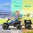 thumbnail image 4 of VIBESPARK 24V Ride on Tractor with Remote Control, 3 in 1 Ride on Car, Ride on Toy for Kids with Trailer, 6 Wheel Kids Electric Car w/ Bluetooth, MP3, Music, Green, 4 of 10